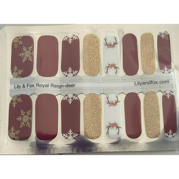 Lily & Fox Nail Wraps Set - Royal Reign-Deer & Feather Waltz Red Gold Blue - Picture 2 of 7